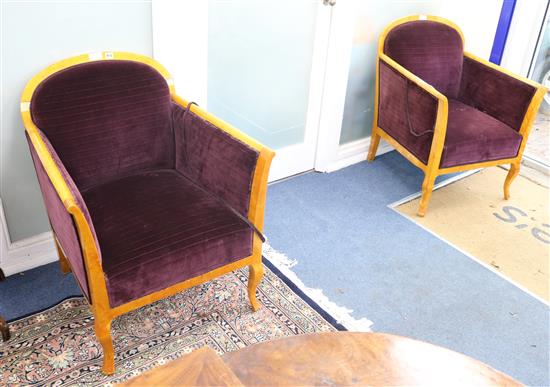 A pair of Swedish Biedermeier style birch armchairs